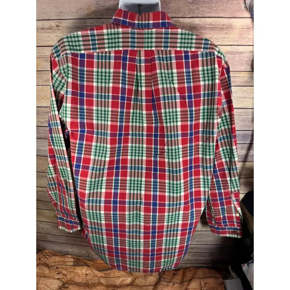 Polo Ralph Lauren Red Blue Green Checkers Button Down Shirt Large 100% Cotton